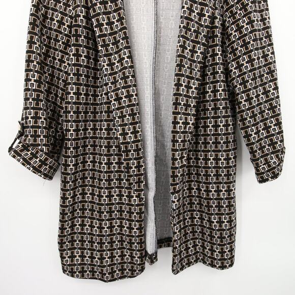 Wearever Blazer Aztec Print Jacket Open Front 3/4 Sleeve Luxury Pattern Black L - Picture 4 of 9